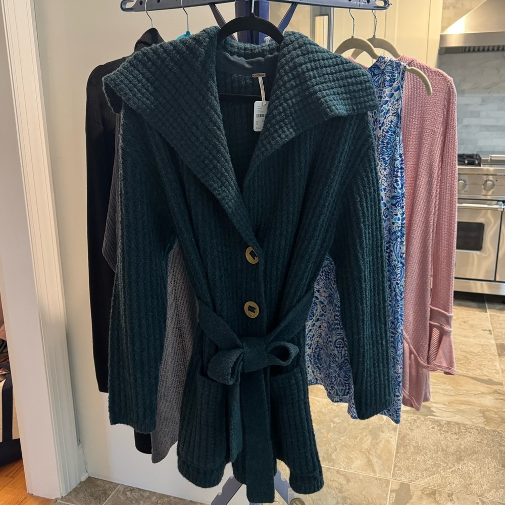 Free People Dark Green Wrap Cardigan Sweater NWT